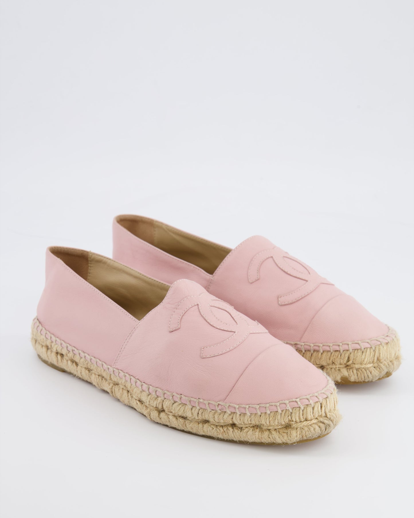 Chanel Baby Pink Leather CC Logo Espadrilles Size 38 RRP £730
