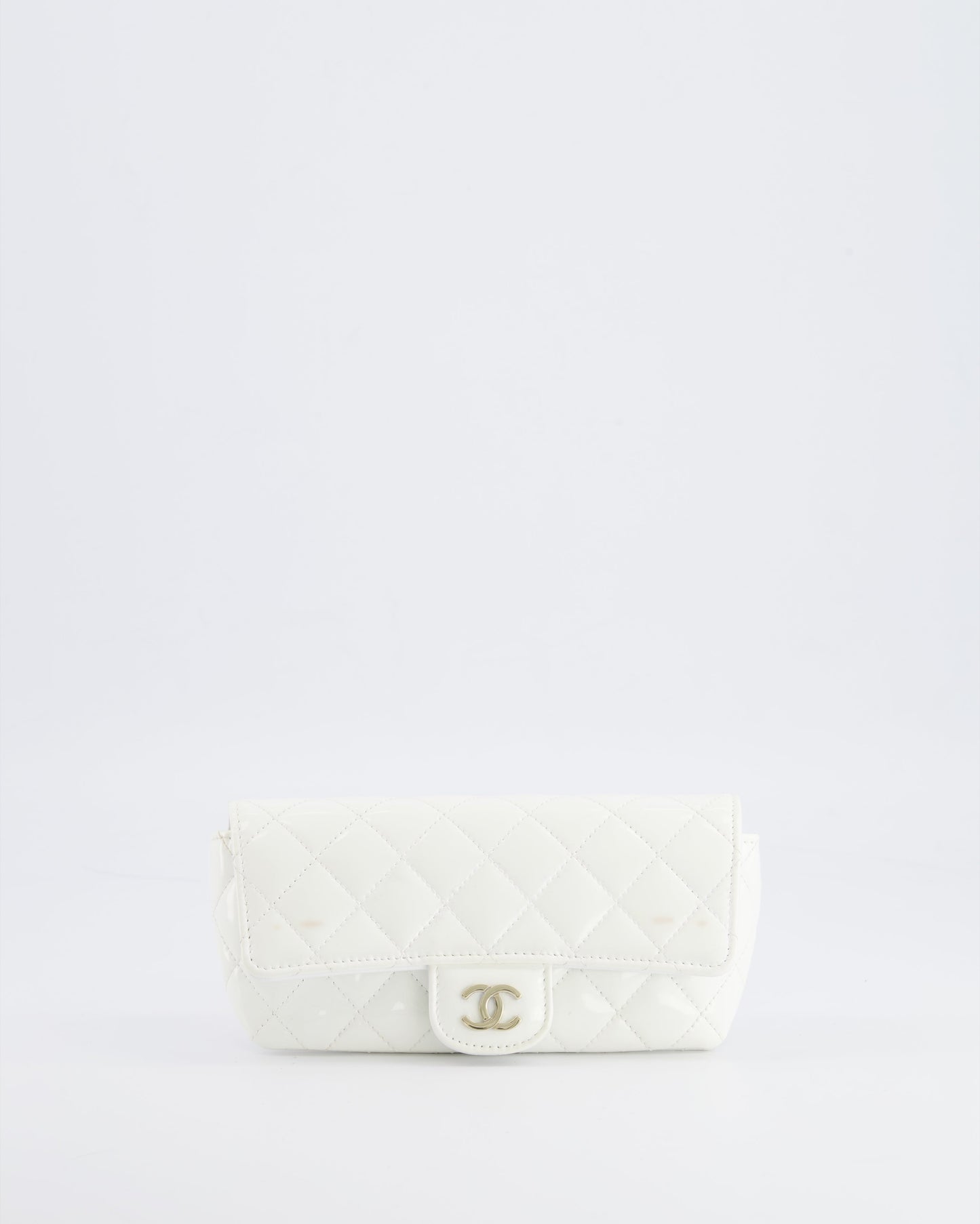 Chanel White Patent Sunglasses Case on Chain Bag with Champagne Gold Hardware