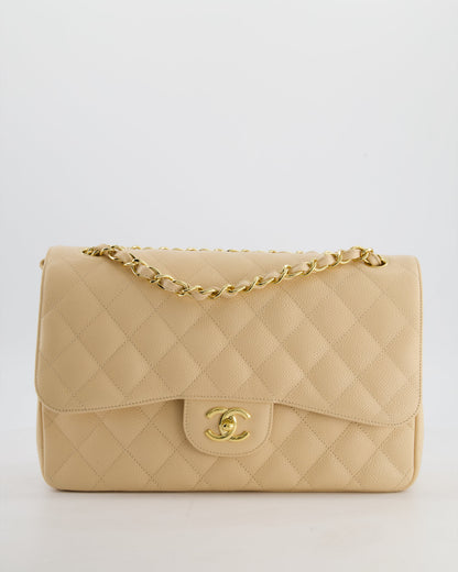 *HOT* Chanel Beige Jumbo Classic Double Flap Bag in Caviar Leather with Gold Hardware RRP £9,540