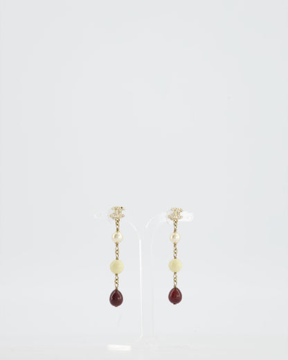 Chanel 2008 Pendant Earrings with Pearls and CC Studs Logo
