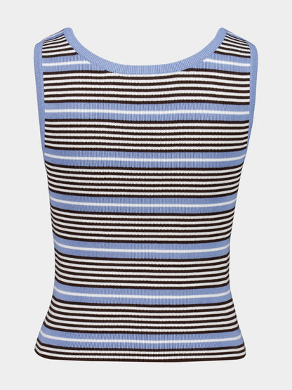 Blue and White Striped Cotton Knit Tank Top