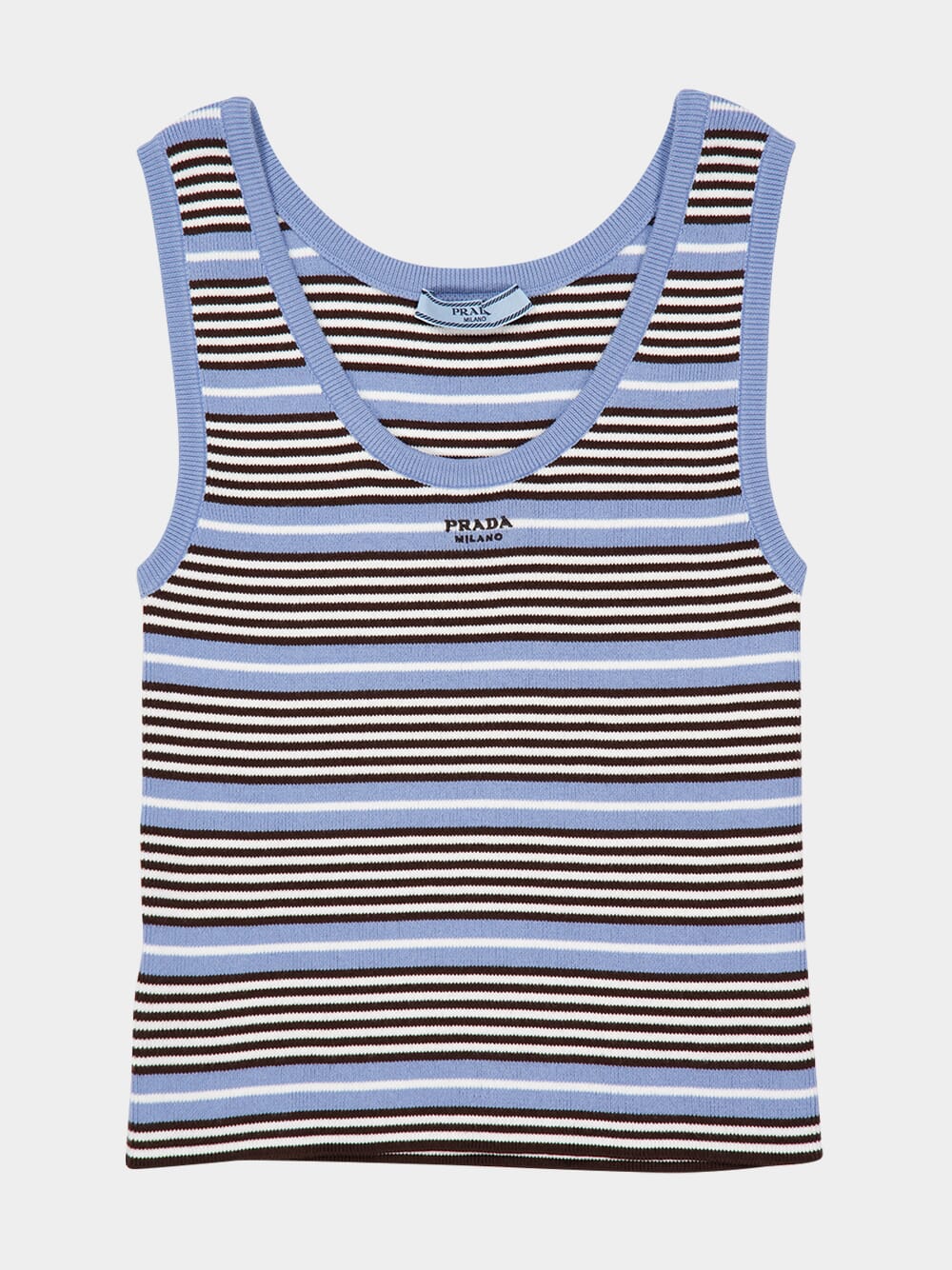 Blue and White Striped Cotton Knit Tank Top