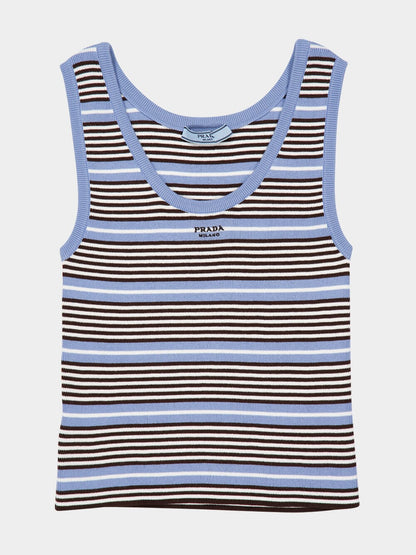 Blue and White Striped Cotton Knit Tank Top
