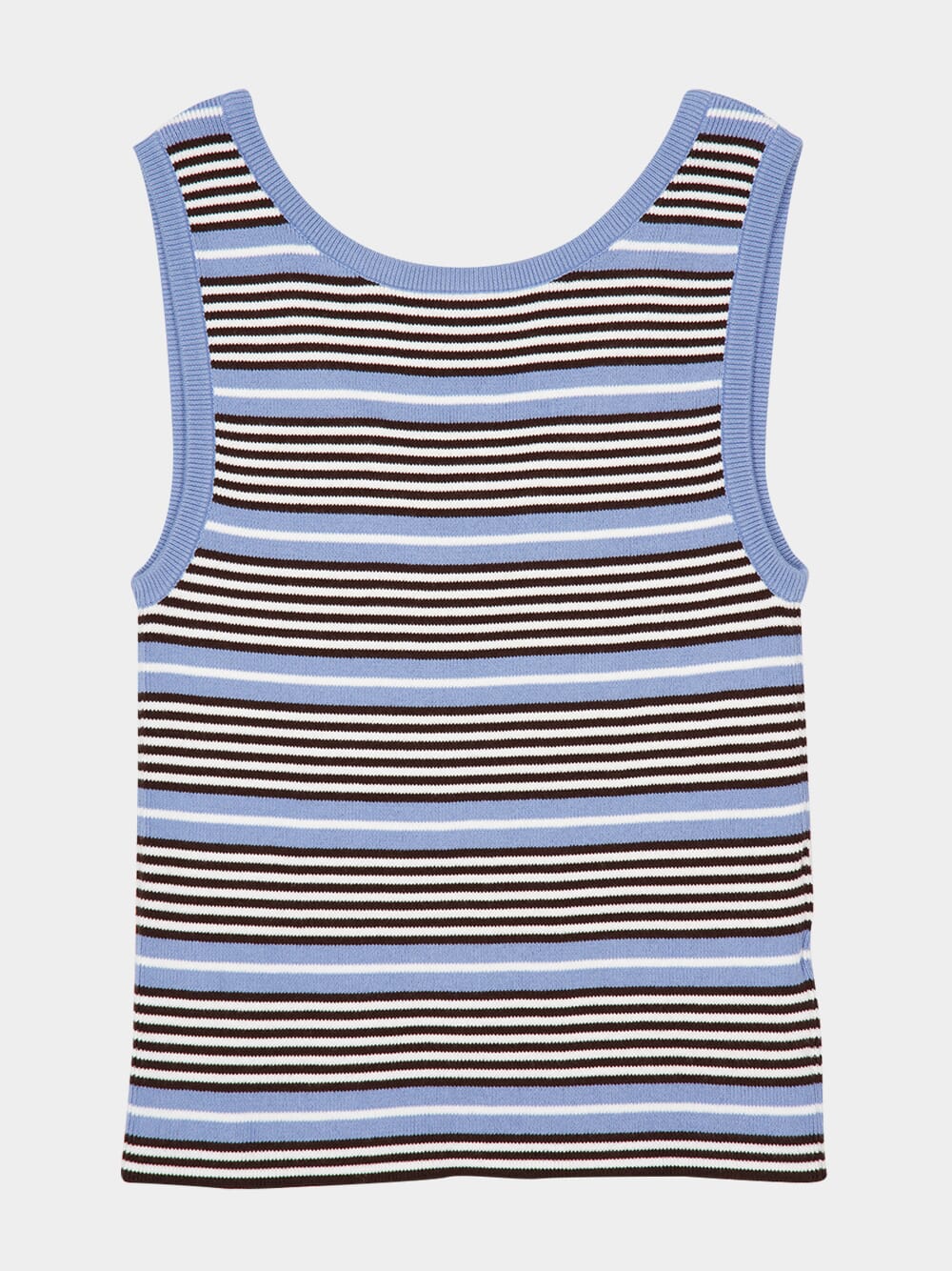 Blue and White Striped Cotton Knit Tank Top