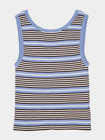 Blue and White Striped Cotton Knit Tank Top