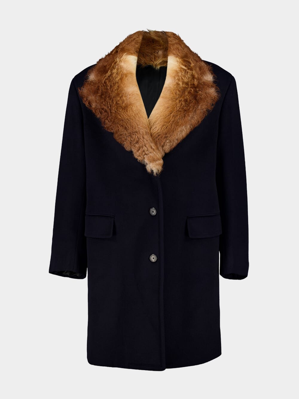 Navy Wool Coat with Shearling Collar