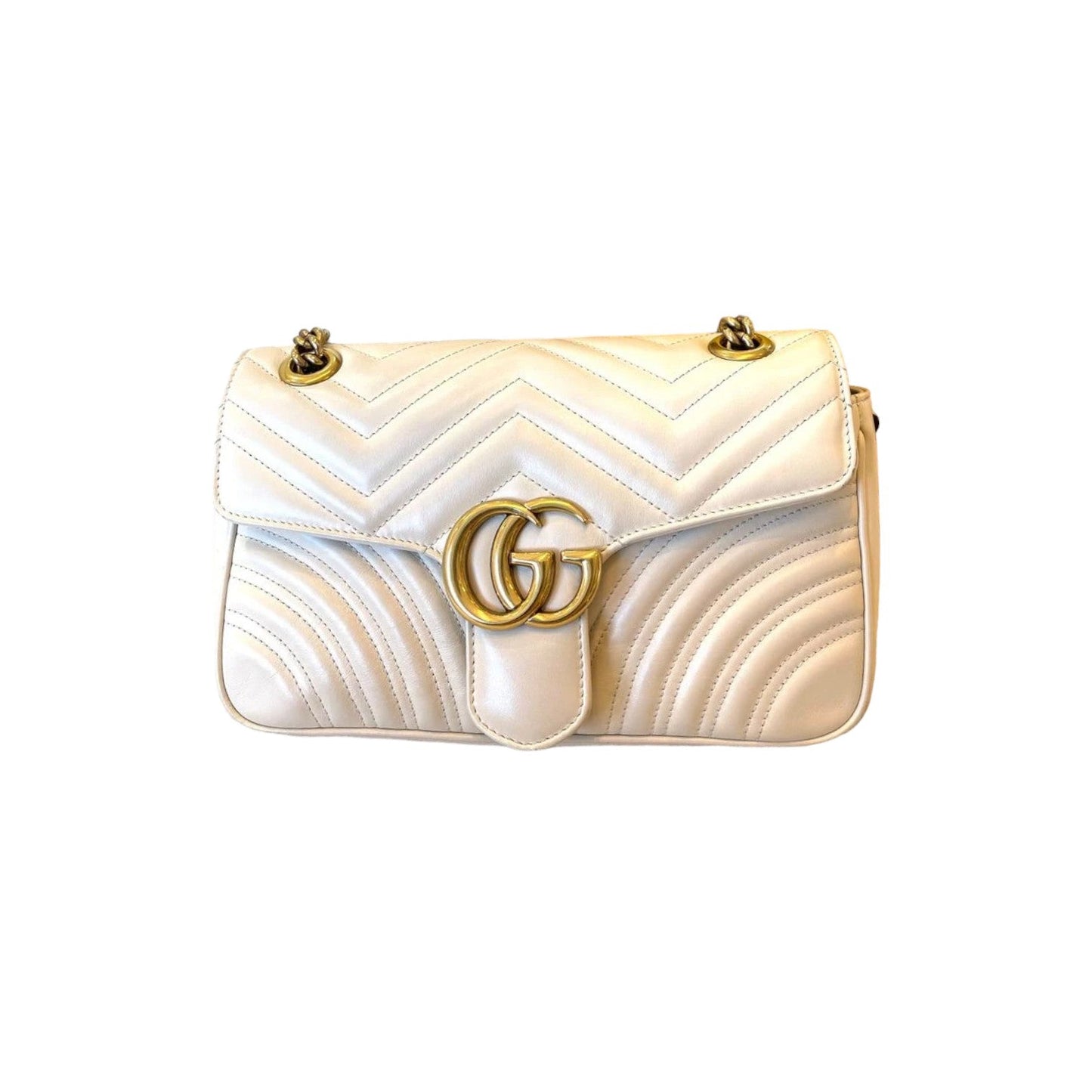 Gucci GG Marmont Small Shoulder Calfskin Matelasse White GHW