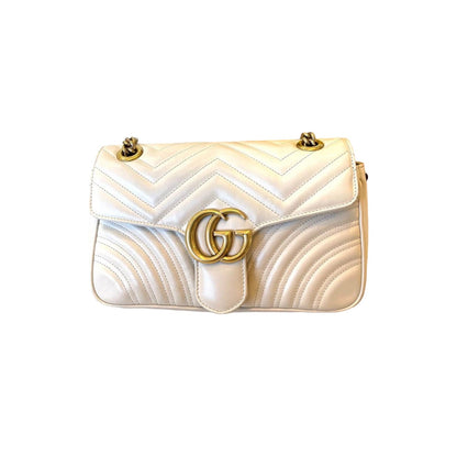 Gucci GG Marmont Small Shoulder Calfskin Matelasse White GHW