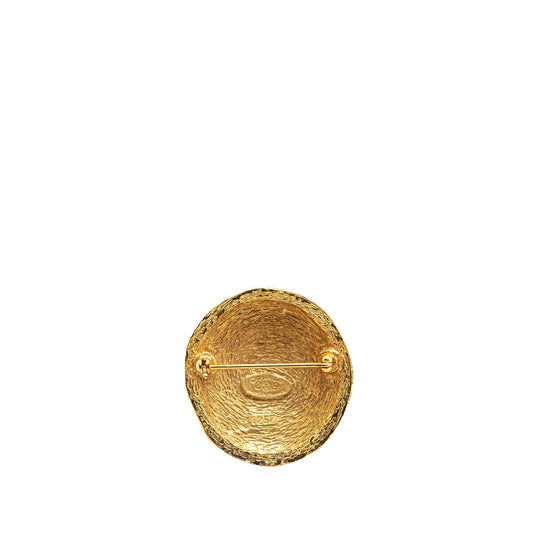 Gold Chanel Gold Plated CC Round Brooch