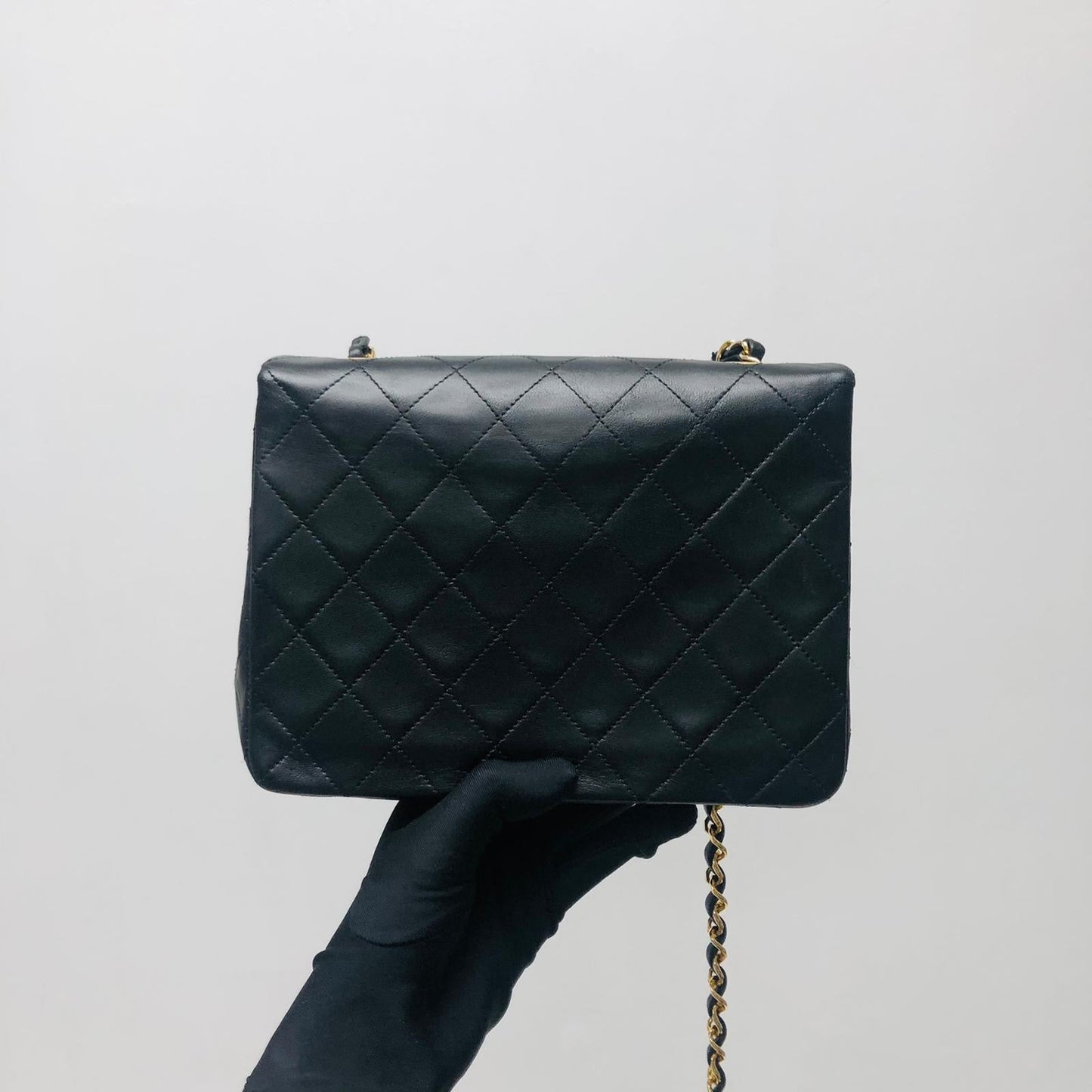 Vintage Mini Square Flap Lambskin Bag in Black Quilted Lambskin Leather GHW