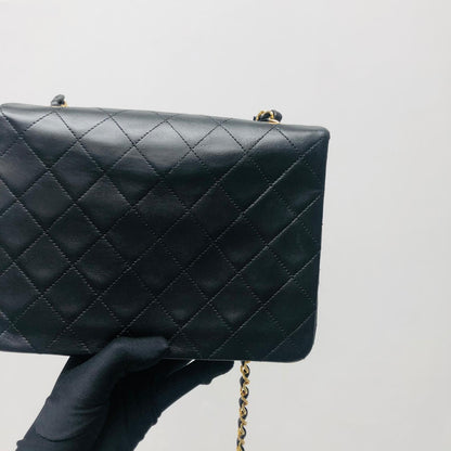 Vintage Mini Square Flap Lambskin Bag in Black Quilted Lambskin Leather GHW