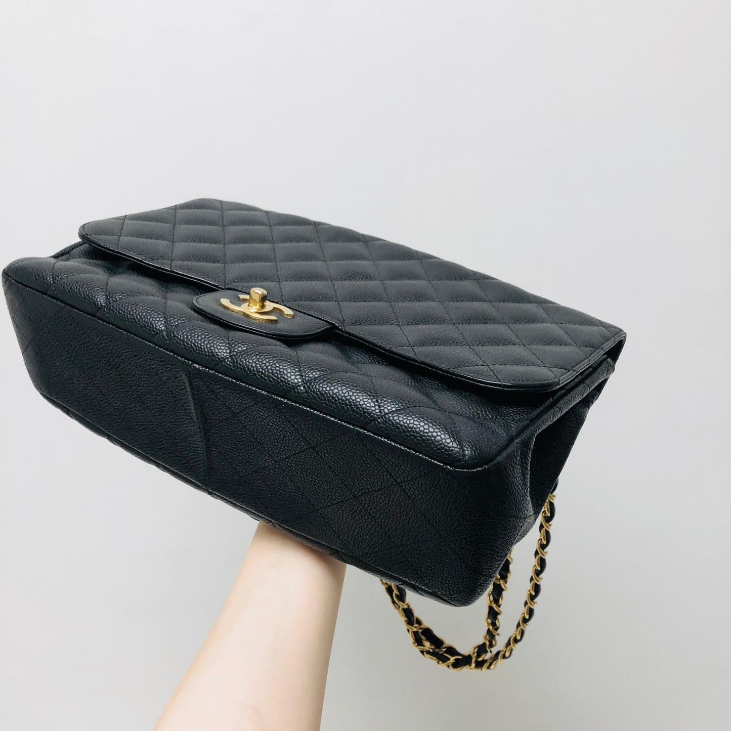 Classic Single Flap Jumbo Bag in Black Caviar with GHW