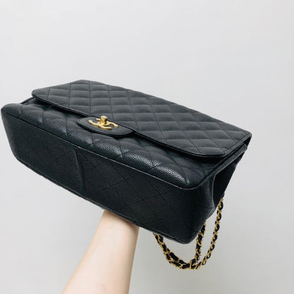 Classic Single Flap Jumbo Bag in Black Caviar with GHW
