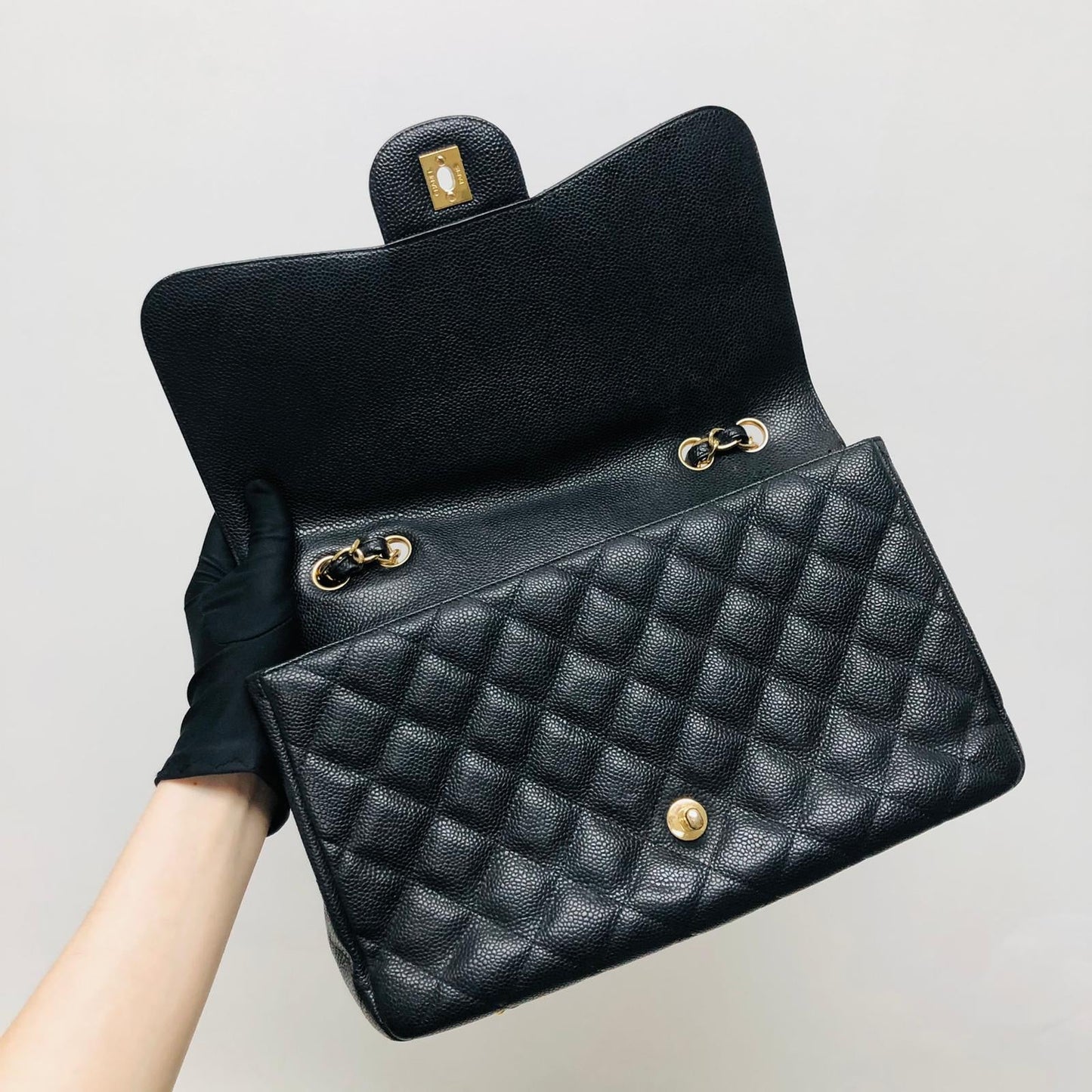 Classic Single Flap Jumbo Bag in Black Caviar with GHW