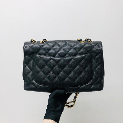 Classic Single Flap Jumbo Bag in Black Caviar with GHW