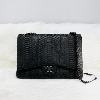 Maxi Double Flap Python Leather in Black RHW