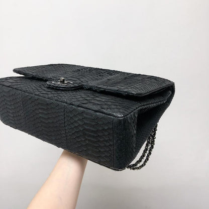 Maxi Double Flap Python Leather in Black RHW