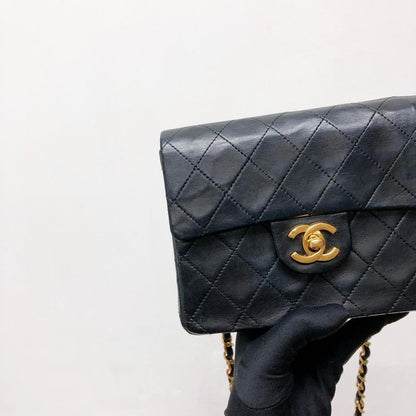 Vintage Mini Square Flap Bag in Black Quilted Lambskin Leather GHW