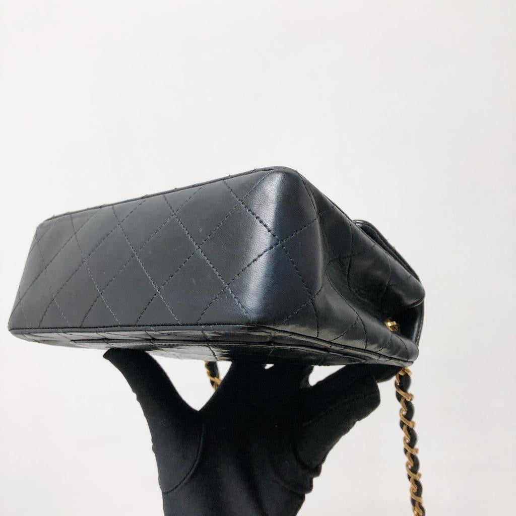 Vintage Mini Square Flap Bag in Black Quilted Lambskin Leather GHW