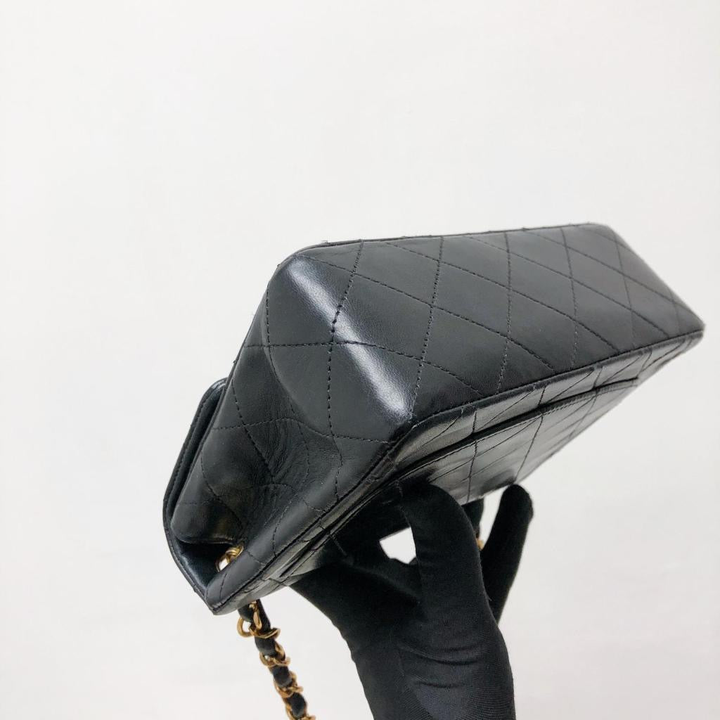 Vintage Mini Square Flap Bag in Black Quilted Lambskin Leather GHW