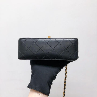 Vintage Mini Square Flap Bag in Black Quilted Lambskin Leather GHW