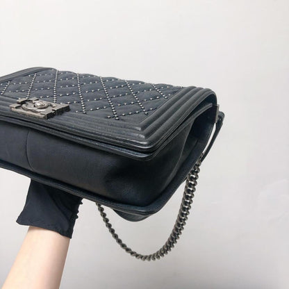 Le Boy Old Medium Crinkled Calfskin with Ruthenium Hardware Black
