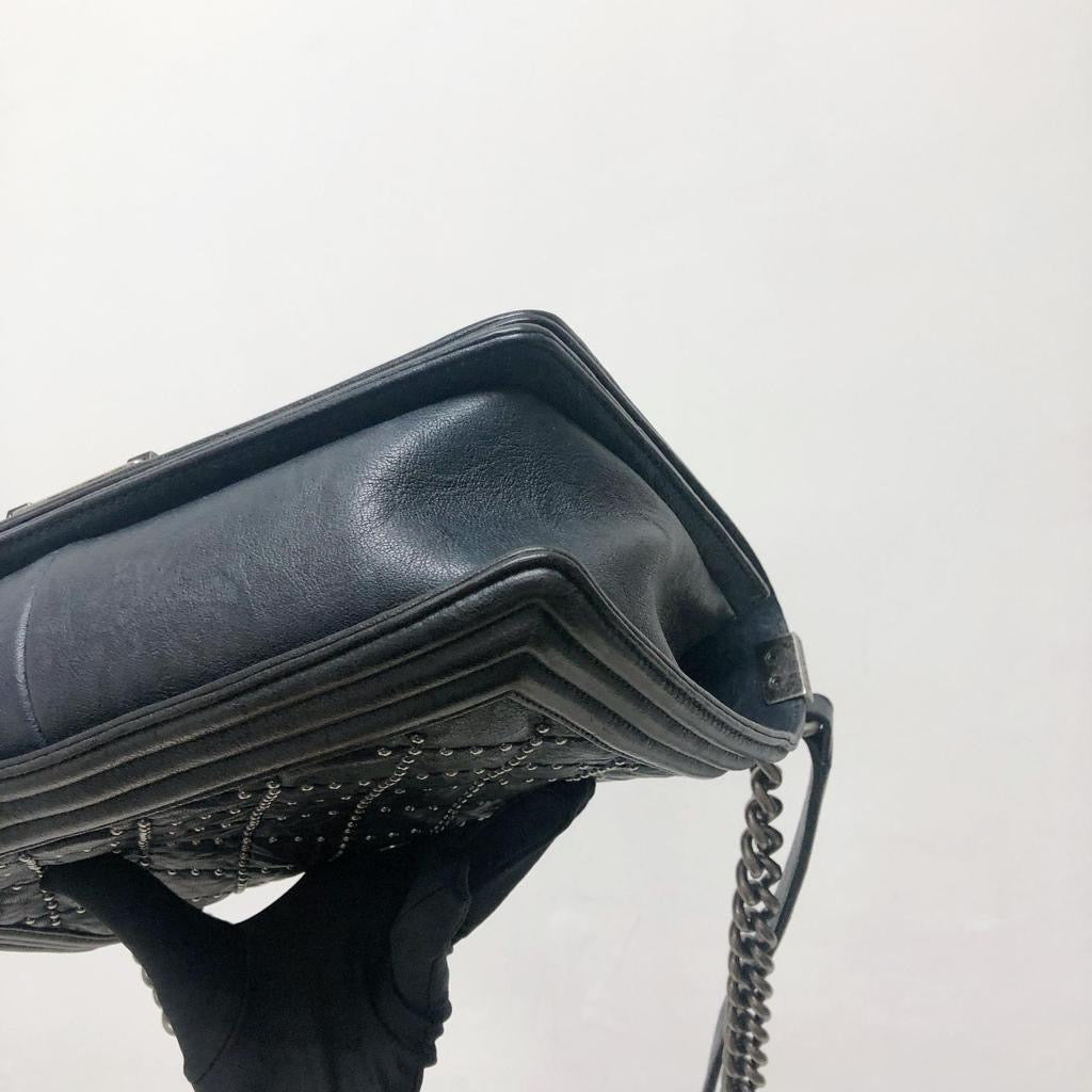 Le Boy Old Medium Crinkled Calfskin with Ruthenium Hardware Black