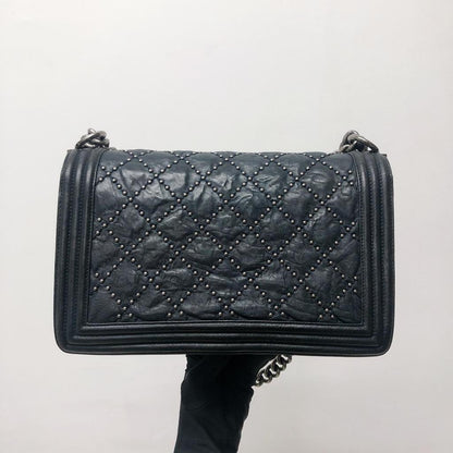 Le Boy Old Medium Crinkled Calfskin with Ruthenium Hardware Black
