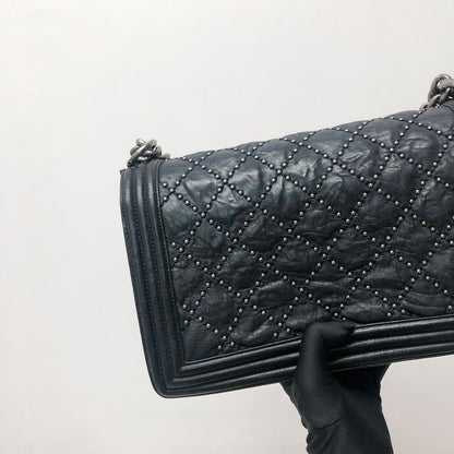 Le Boy Old Medium Crinkled Calfskin with Ruthenium Hardware Black