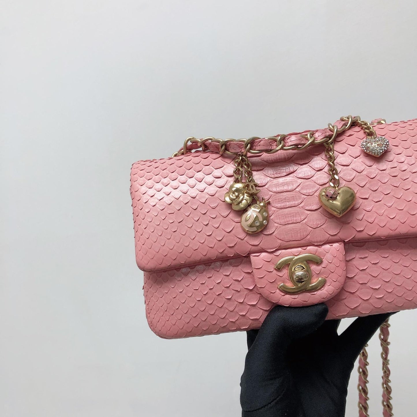 Python Valentine Collection Mini Charm Flap Bag Pink