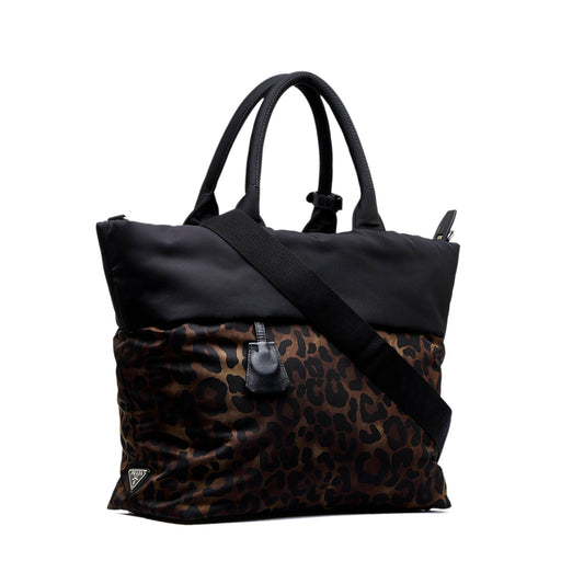 Prada Tessuto Reversible Leopard Print Satchel