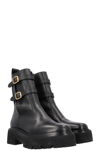 CELINE Buckled Plateau Moto Boots Black