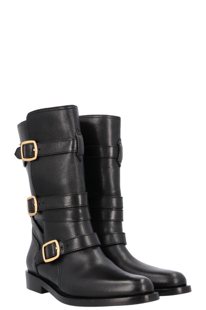 CELINE Lyra Triple Buckles Ankle Boots Black