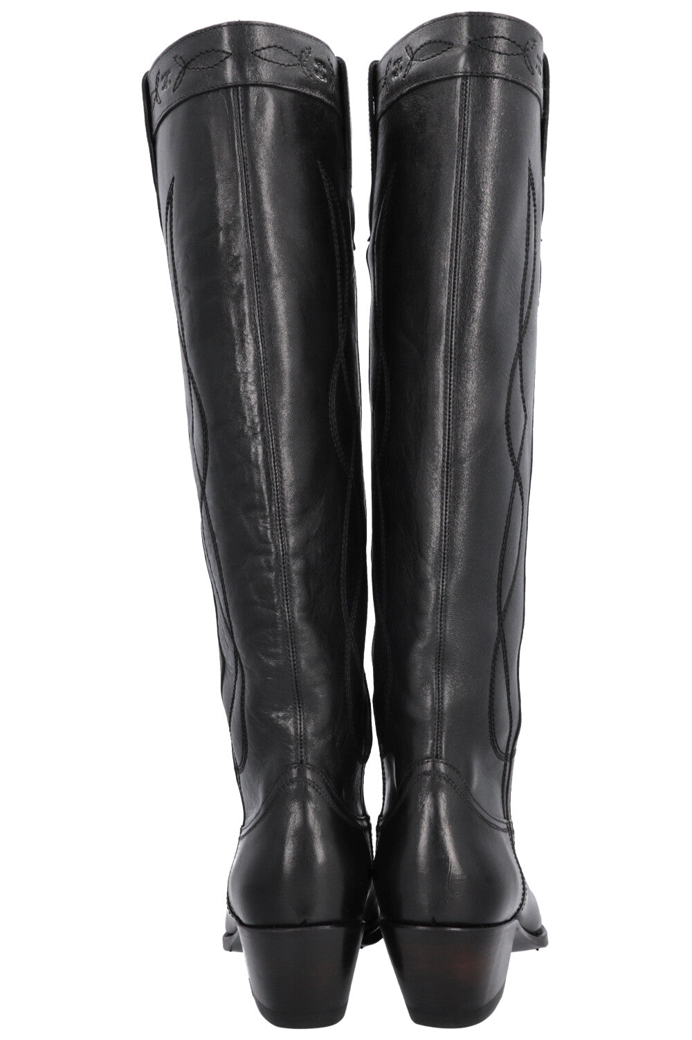 CELINE Knee High Cowboy Boots Black Silver