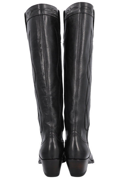 CELINE Knee High Cowboy Boots Black Silver
