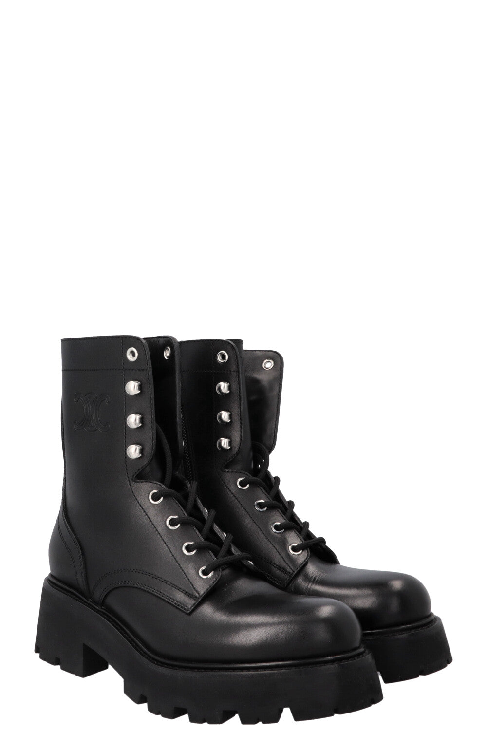 CELINE Triomphe Ranger Lace Up Boots Black