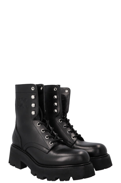 CELINE Triomphe Ranger Lace Up Boots Black