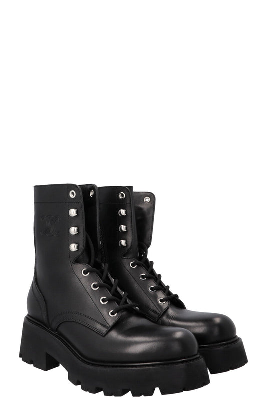 CELINE Triomphe Ranger Lace Up Boots Black
