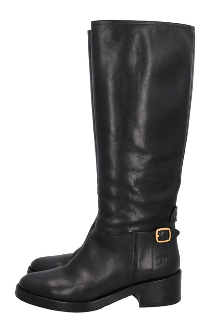 CELINE Knee High Buckled Boots Black