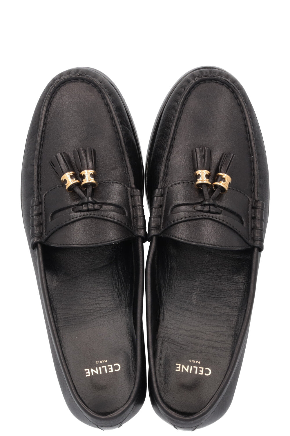 CELINE Tassel Triomphe Flats Leather Black