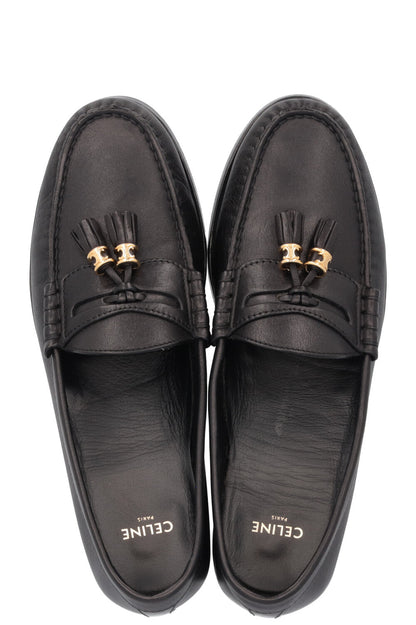 CELINE Tassel Triomphe Flats Leather Black