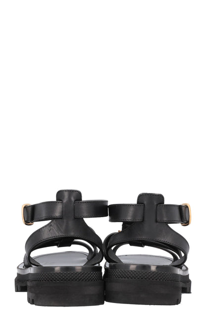 CELINE Clea Triomphe Gladiator Flats Leather Black