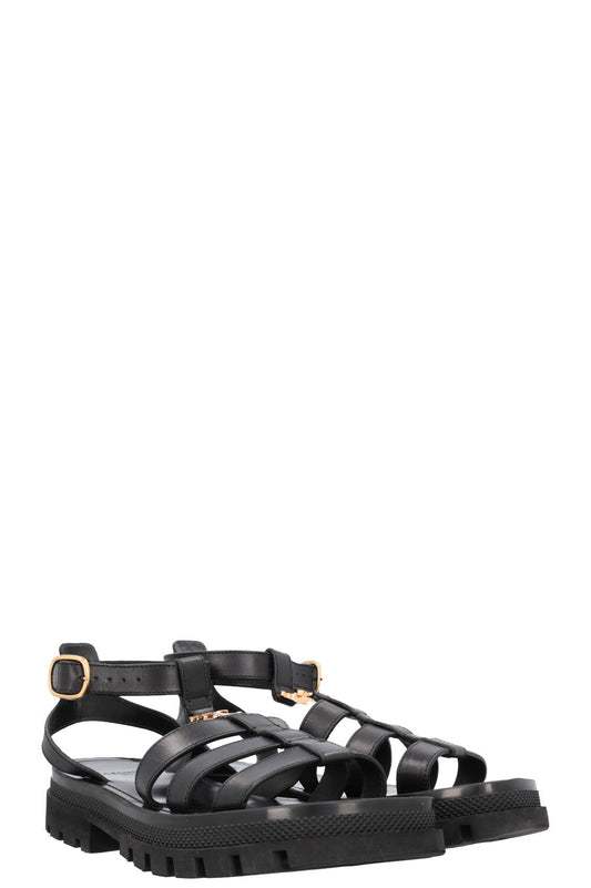 CELINE Clea Triomphe Gladiator Flats Leather Black