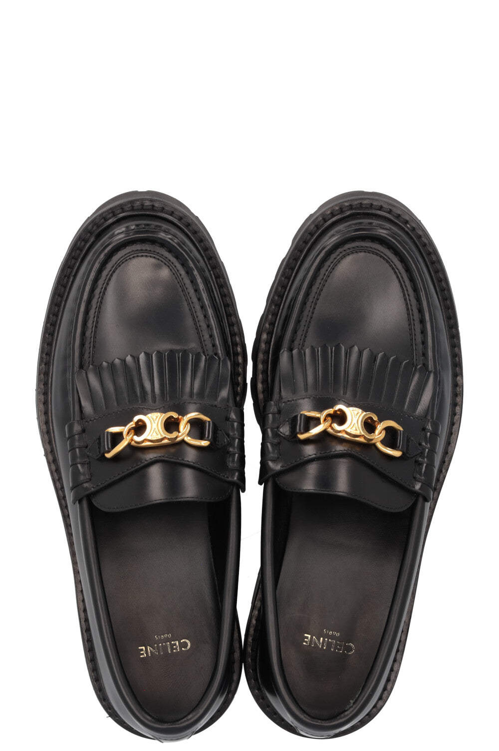 CELINE Margaret Fringed Triomph Loafers Black