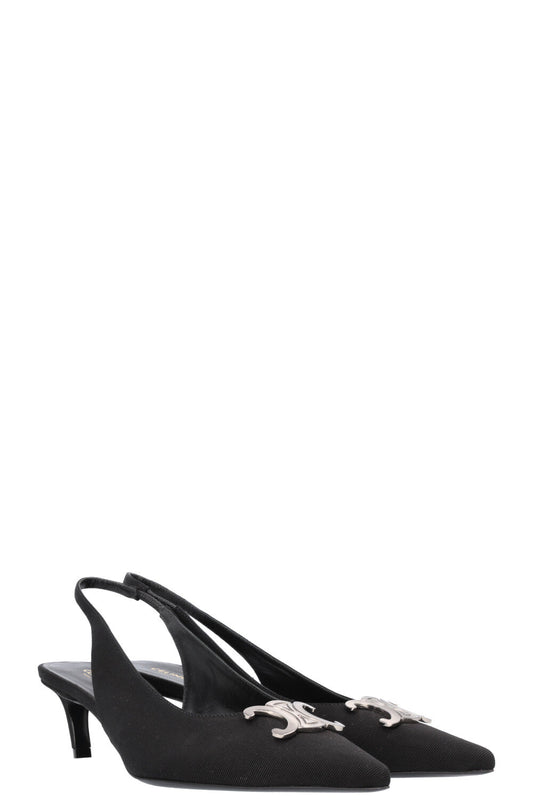 CELINE Alma Triomphe Slingback Heels Black