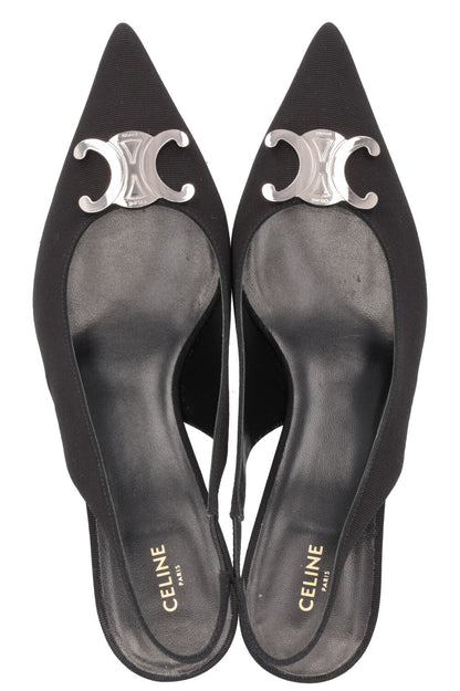 CELINE Alma Triomphe Slingback Heels Black