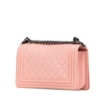 Pink Chanel Medium Lambskin Boy Flap Crossbody Bag
