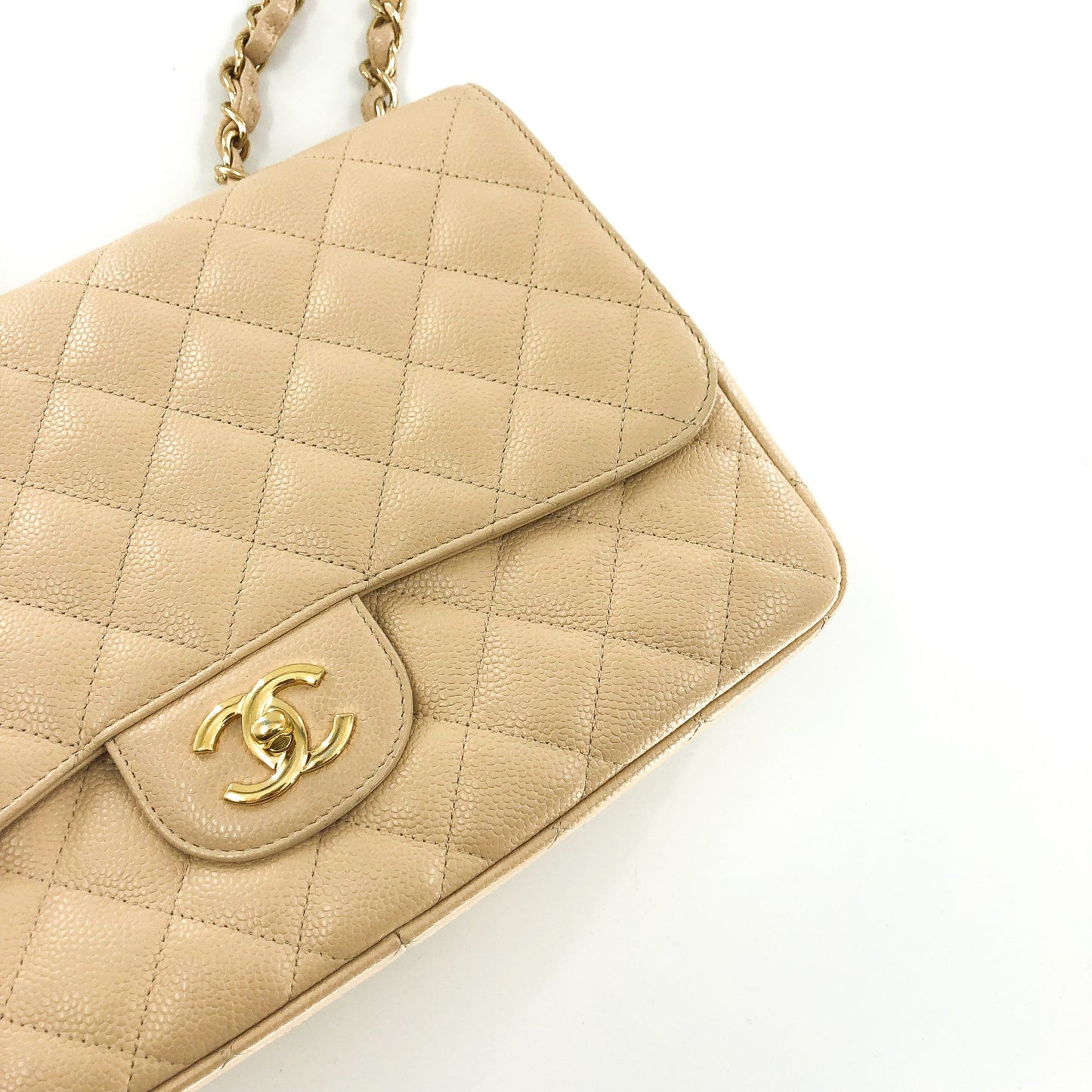 Vintage Jumbo Flap Bag in Beige Caviar Leather
