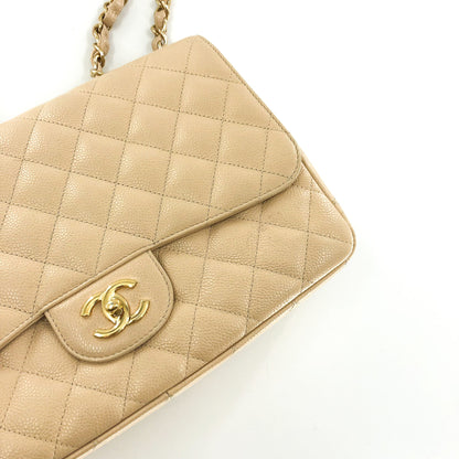 Vintage Jumbo Flap Bag in Beige Caviar Leather