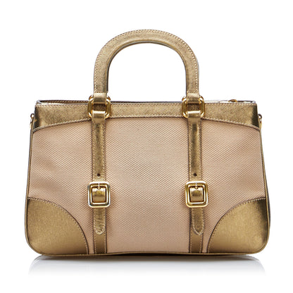 Prada HandBag Beige Saffiano Trimmed Canvas